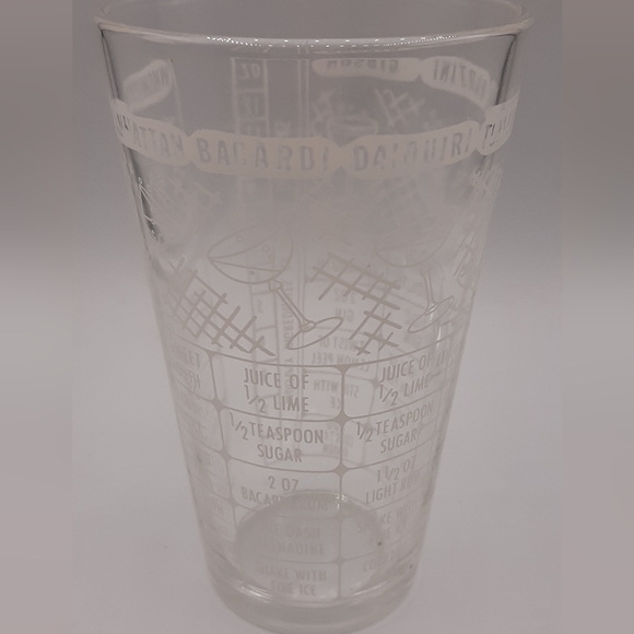 VTG Federal Glass Bartender Cocktail Mixed Drink Recipe Shaker Glass Strainer + - Picture 1 of 5